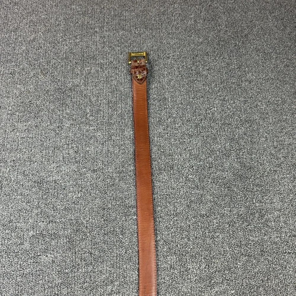 Zelli Genuine Crocodile Belt Mens 42 Brown Exotic Leather Solid Brass Buckle USA